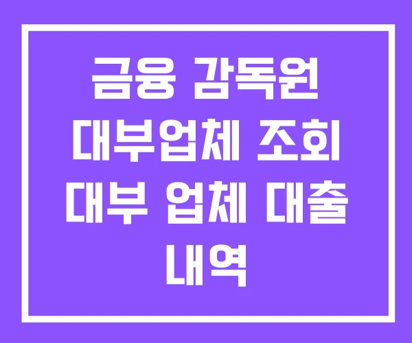 금융 감독원 대부업체 조회 대부 업체 대출 내역