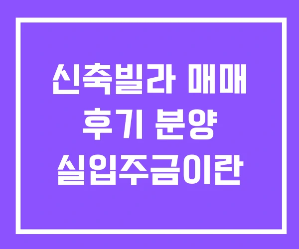 신축빌라 매매 후기 분양 실입주금이란