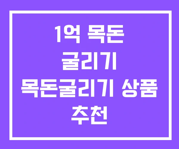 1억 목돈 굴리기 목돈굴리기 상품 추천