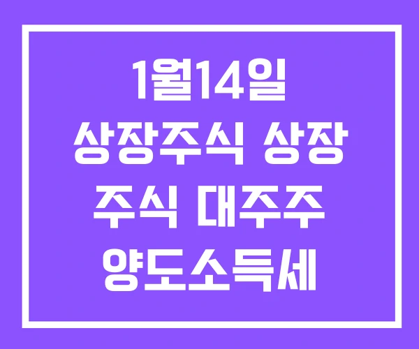 1월14일 상장주식 상장 주식 대주주 양도소득세